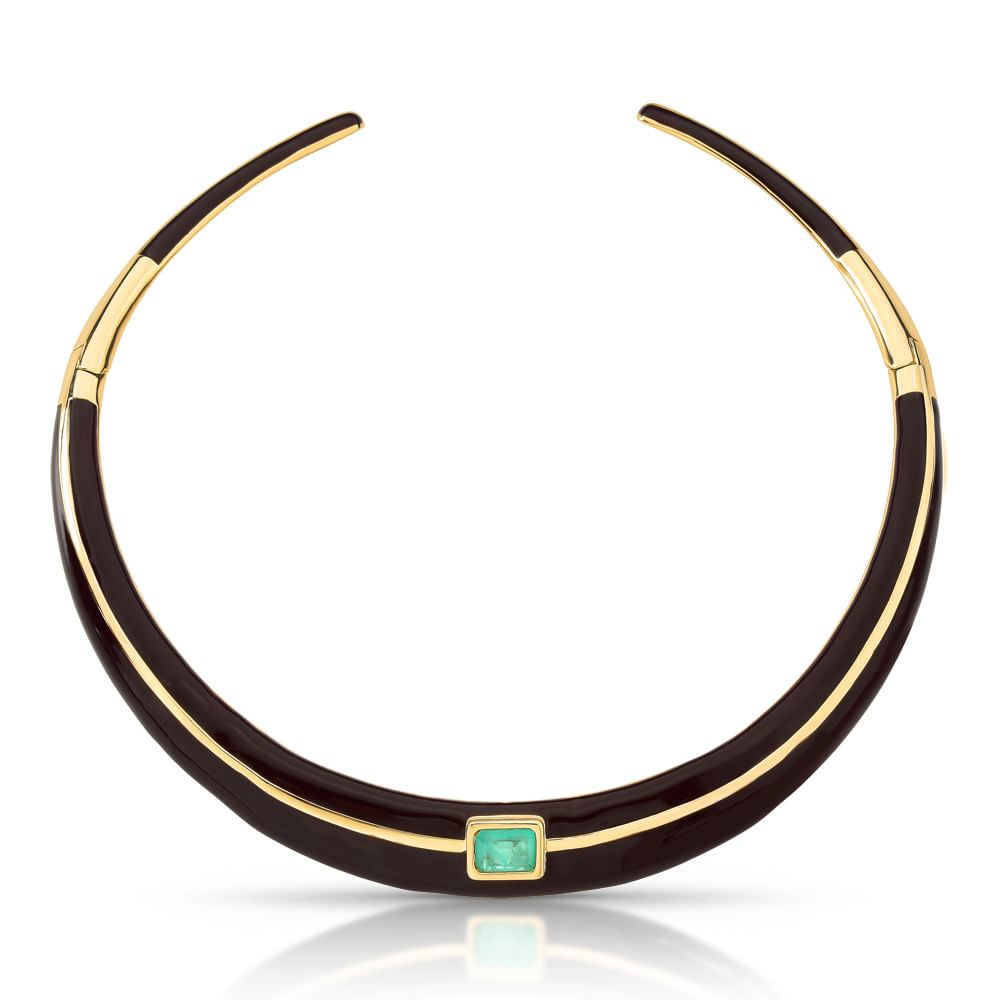 Choker-Rigido-Dourado-com-Pedra-Fusion-e-Esmaltado-Marrom---CO01011346DOES